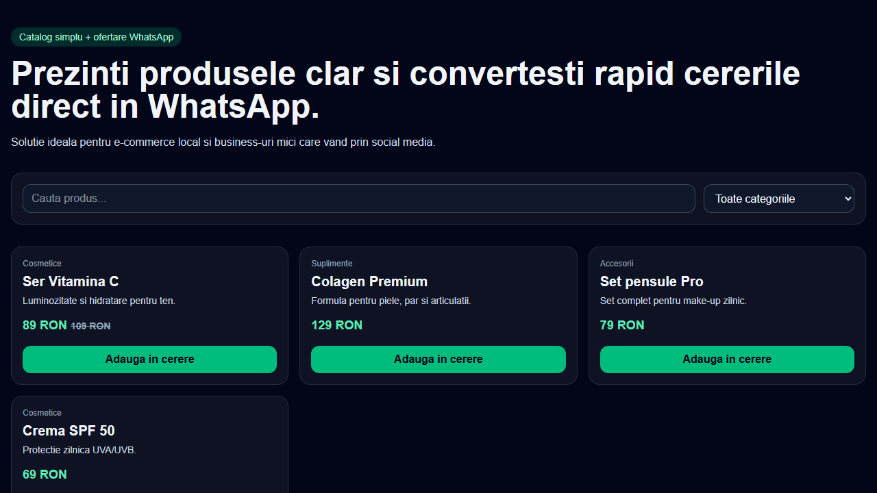 Captură ecran Catalog produse - Whatsapp