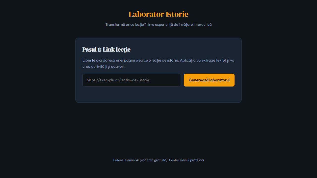Captură ecran Laborator de Istorie cu Gemini AI – Transformă orice lecție web într‑un atelier interactiv pentru elevi